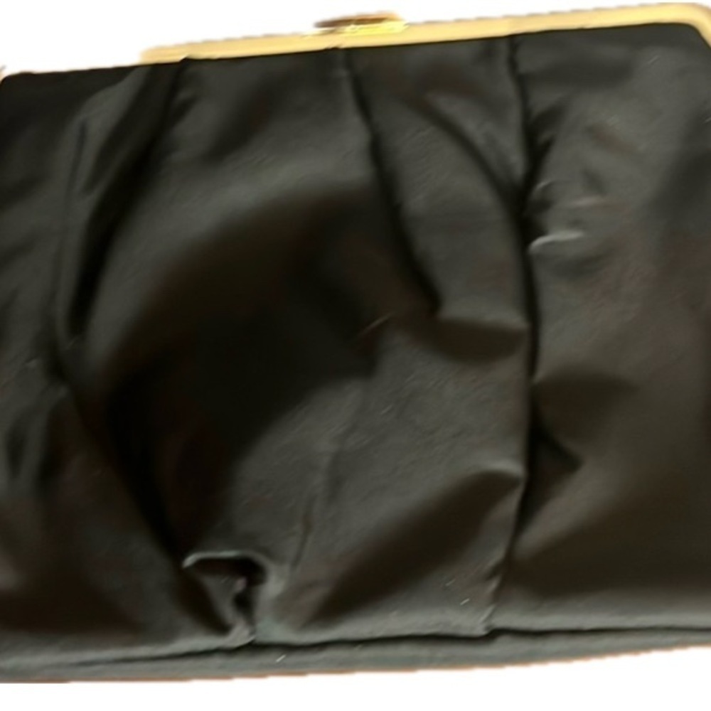 Women’s Small Black Fabric Clutch With Snap shut gold tone metal Closure